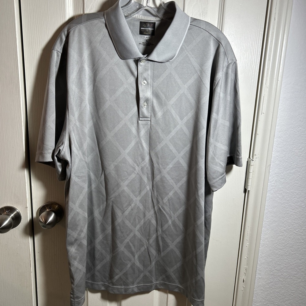 Greg Norman For Tasso Elba Five Iron Play Dry Golf Polo Gray Diamond Size XL